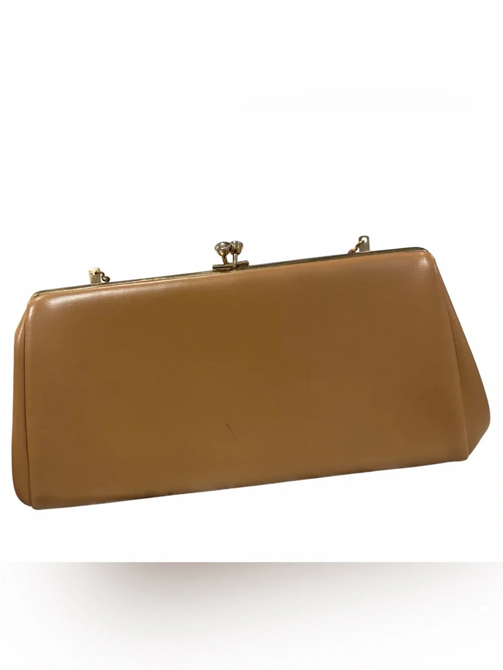 Elegant Camel Vintage Leather Chain Strap Clutch with gold hardware